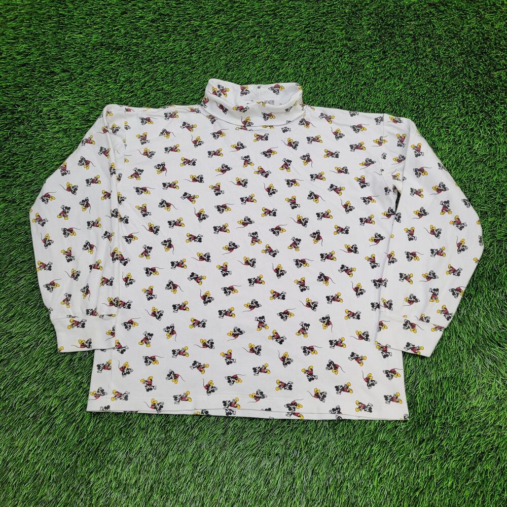 Vintage Mickey-Mouse Sweatshirt Womens Large 20x21 White AOP